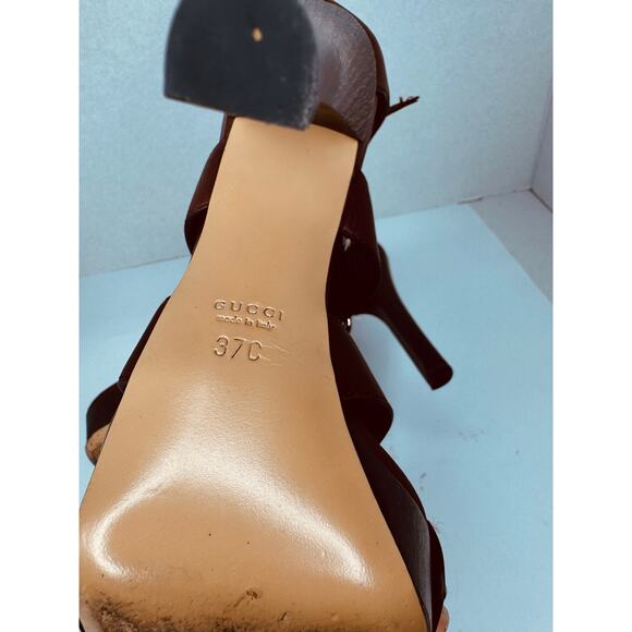 Gucci Bamboo Accent Leather Gladiator Calfskin Strappy Platform Sandals EU 37c - Picture 4 of 12